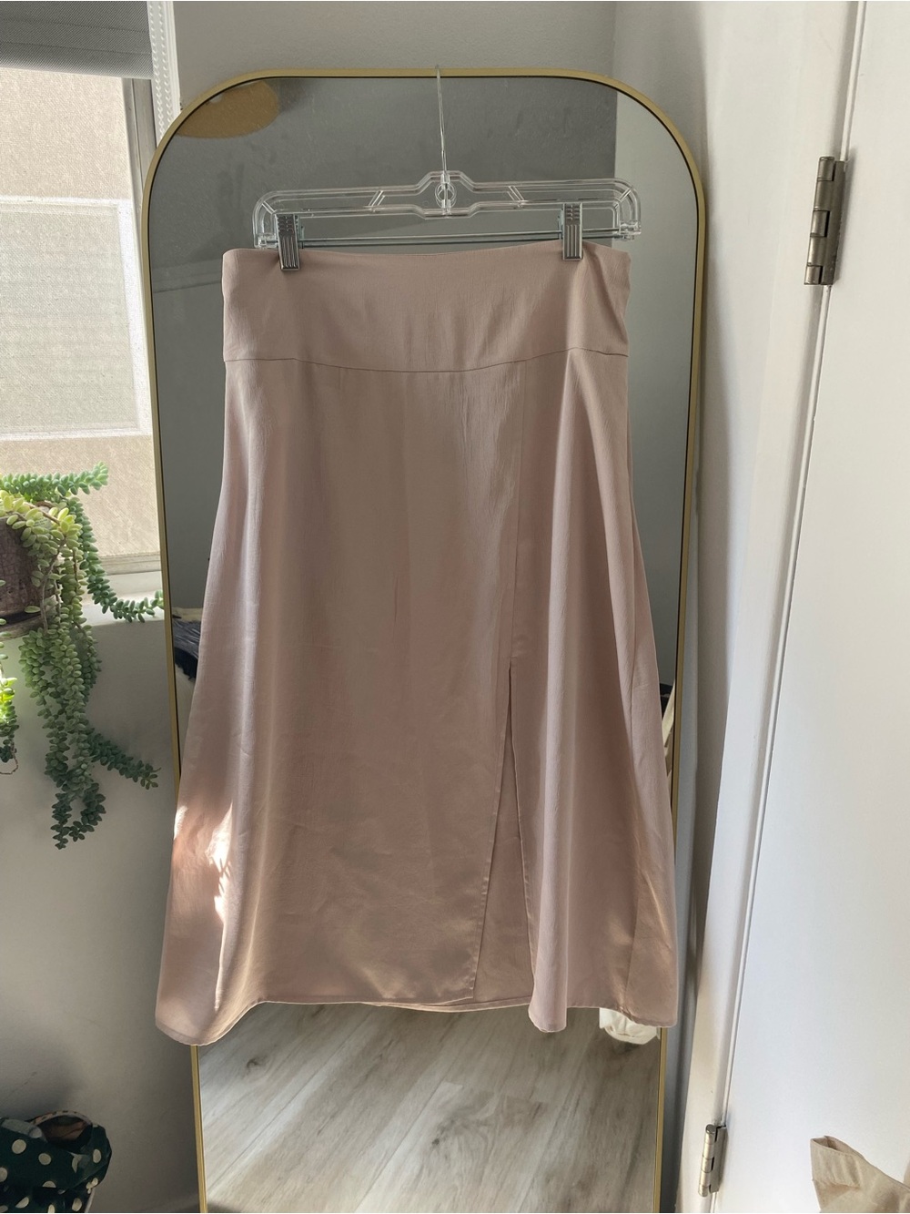 Express Blush Pink Midi A-Line Skirt with Front Slit